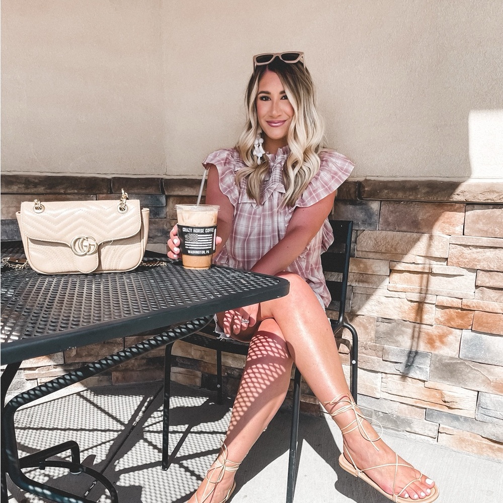 Plaid Smocked Ruffle sleeve Top